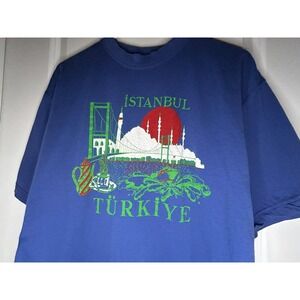 Vintage 90's Istanbul City Turkey Graphic Blue T-Shirt Sz Mens XXL NWOT